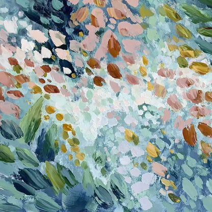 PETAL CASCADE: Colorful Abstract Floral Impasto Wall Art | rectangular format, hand-painted canvas edge
