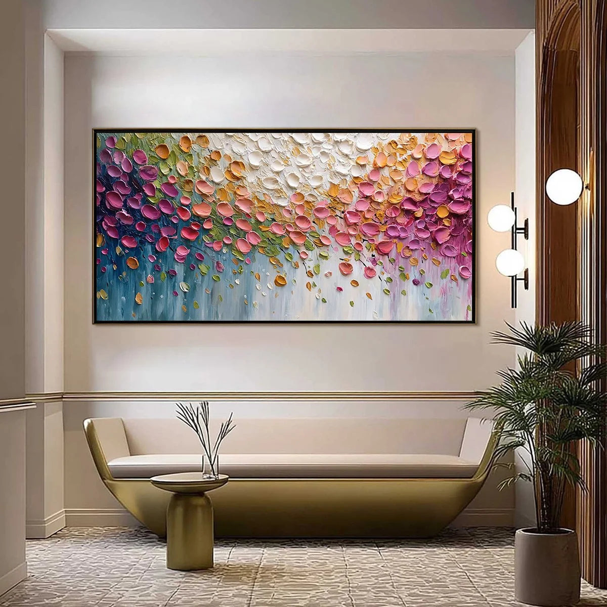 PETAL CASCADE: Colorful Textured Floral Impasto Wall Art | Abstract closeup, raised brushwork detail