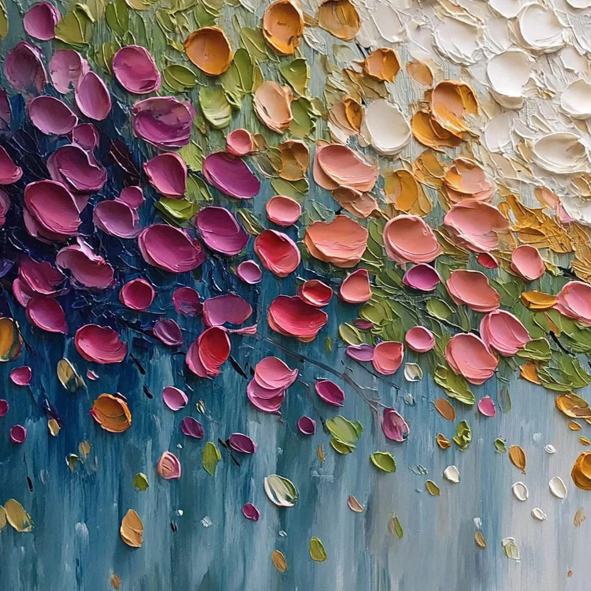 PETAL CASCADE: Colorful Textured Floral Impasto Wall Art | rectangular format, hand-painted canvas edge