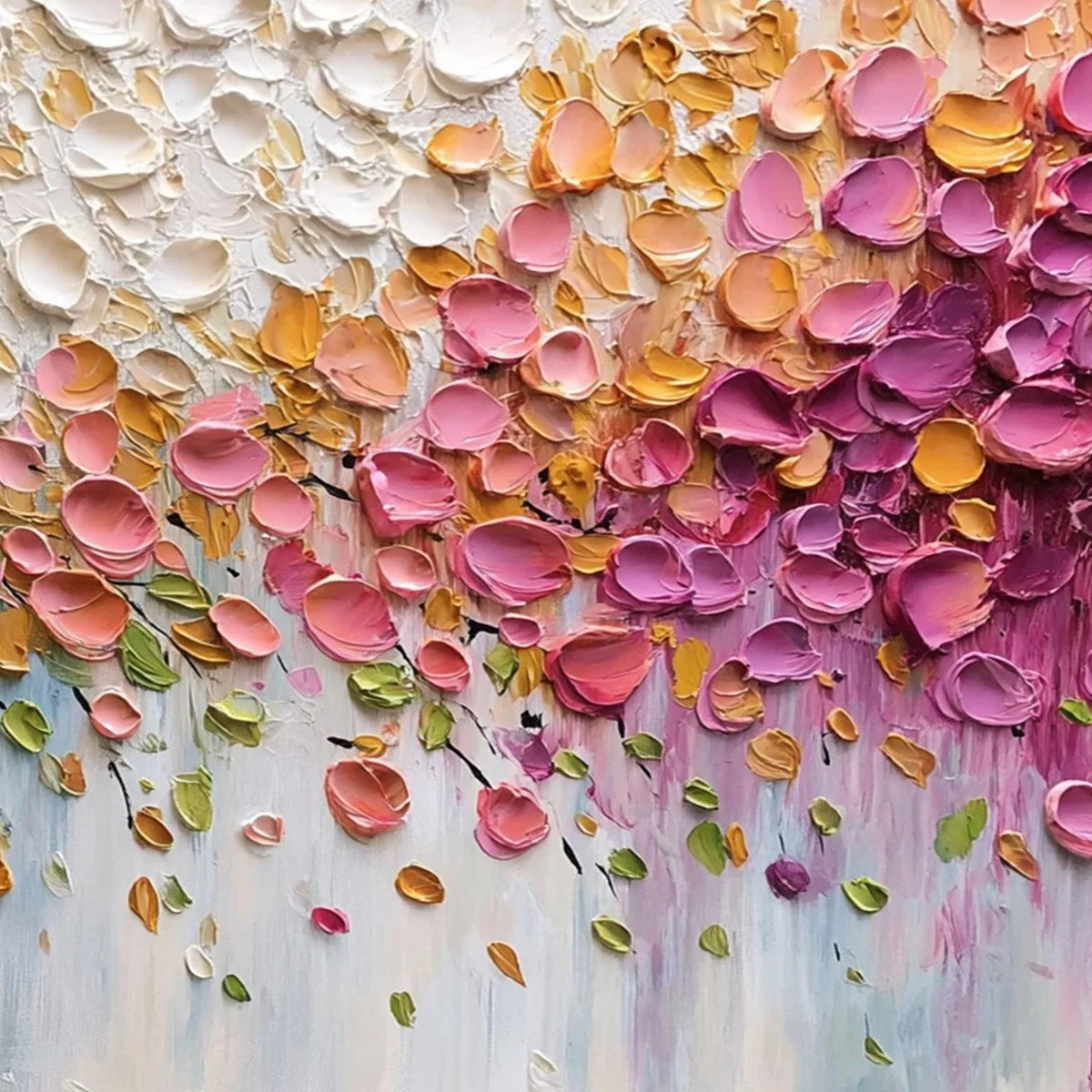 PETAL CASCADE: Colorful Textured Floral Impasto Wall Art | rolled canvas, ready for custom framing