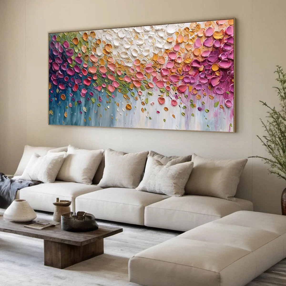 PETAL CASCADE: Colorful Textured Floral Impasto Wall Art | multi-color palette, original oil on stretched canvas art