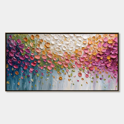 PETAL CASCADE: Colorful Textured Floral Impasto Wall Art | hanging in living room, Abstract wall art
