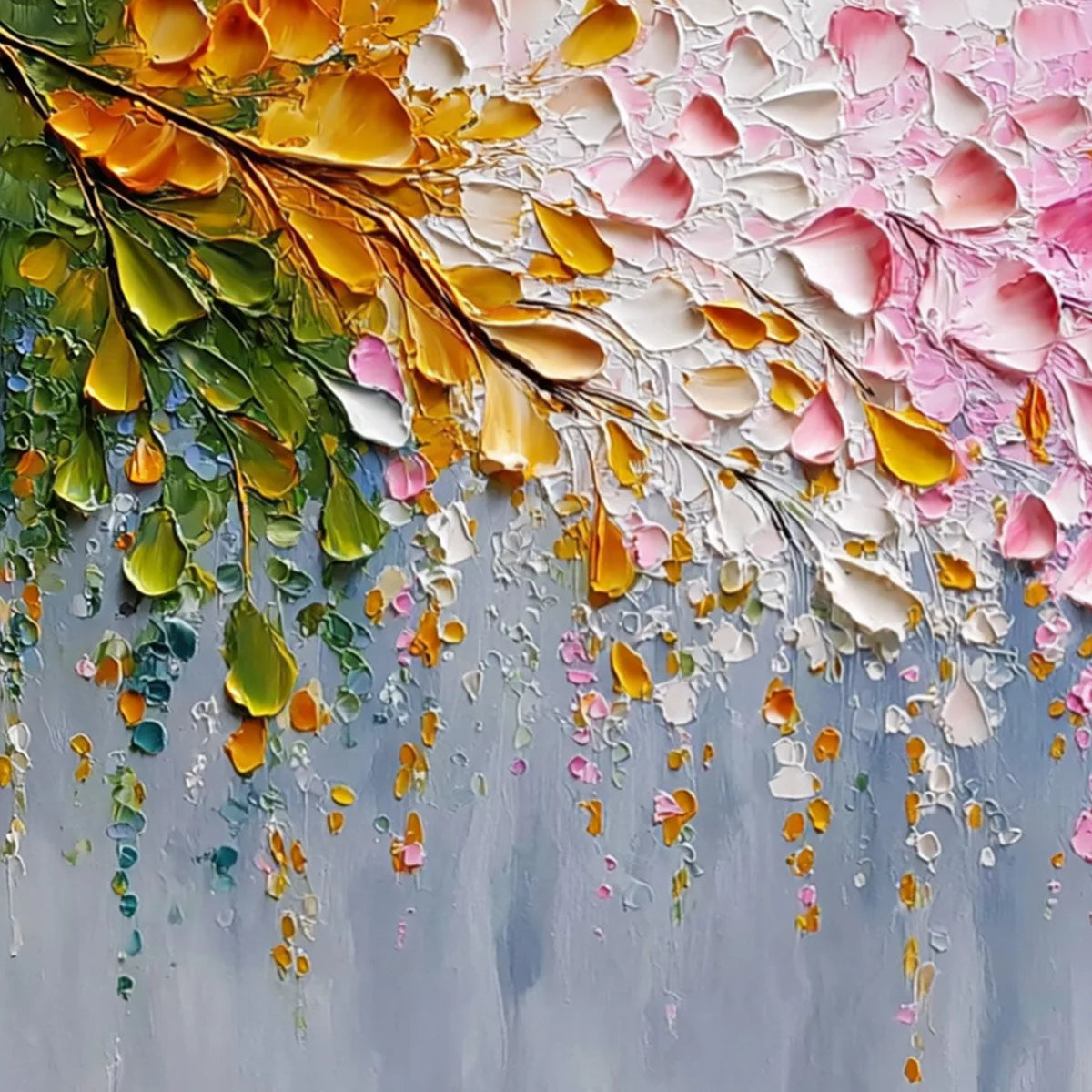 PETAL-RAIN-Heavy-Texture-Impasto-Floral-Abstract | rectangular format, hand-painted canvas edge