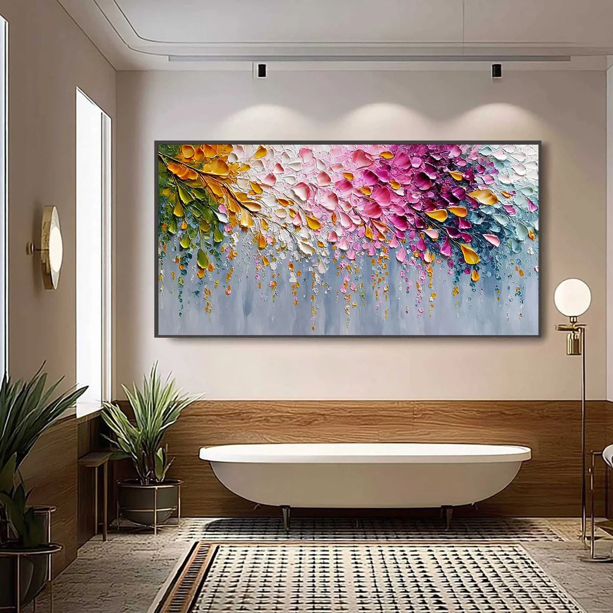 PETAL-RAIN-Heavy-Texture-Impasto-Floral-Abstract | black frame version on white wall
