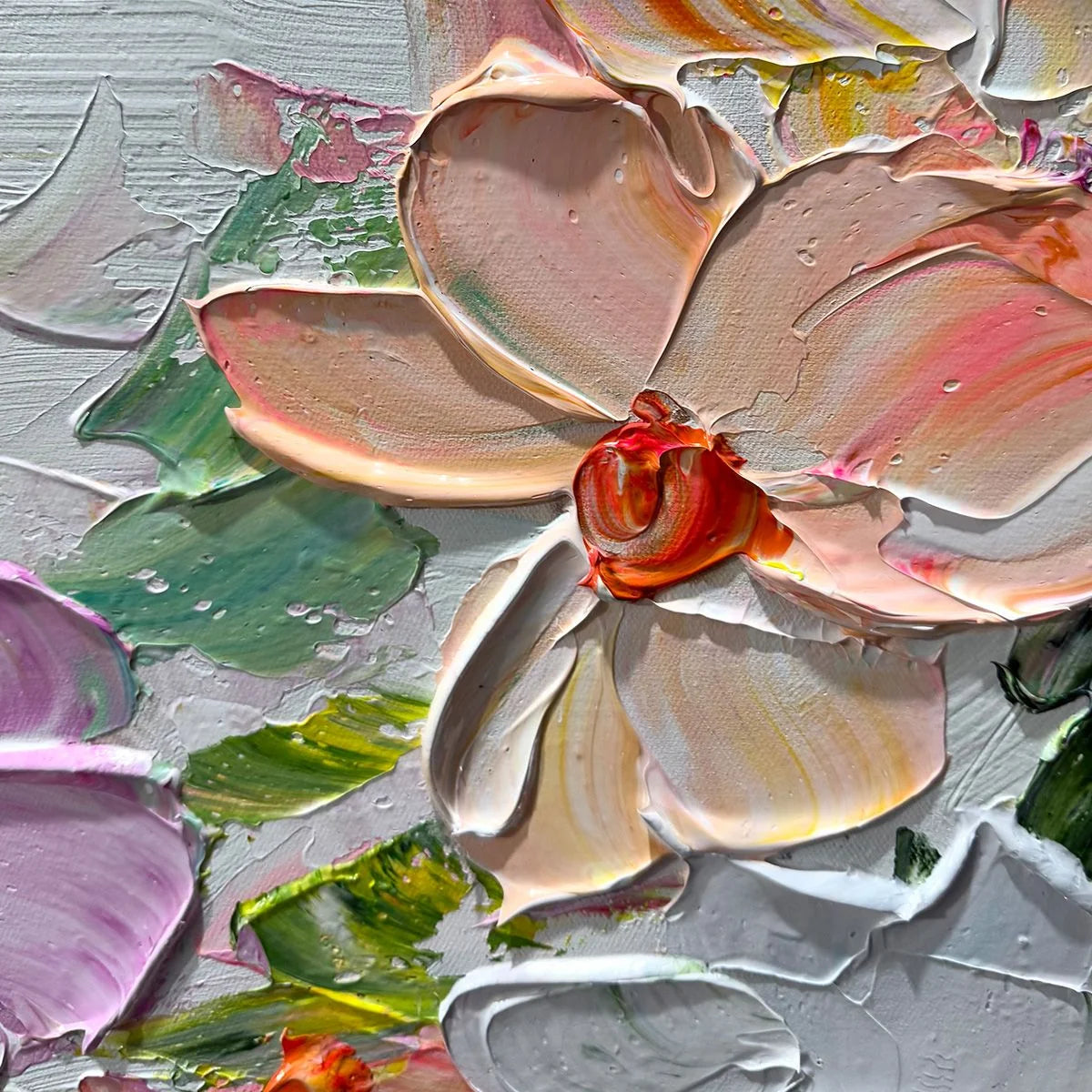 PETAL RAIN: Textured Impasto Floral Painting | rectangular format, hand-painted canvas edge