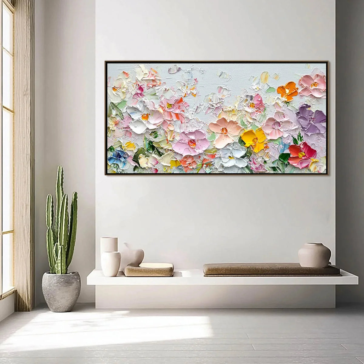 PETAL RAIN: Textured Impasto Floral Painting | rolled canvas, ready for custom framing