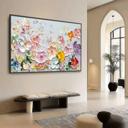 PETAL RAIN: Textured Impasto Floral Painting | Abstract mood, soft natural light studio shot