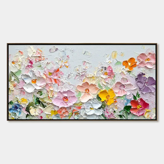 PETAL RAIN: Textured Impasto Floral Painting | hanging in living room, Abstract wall art