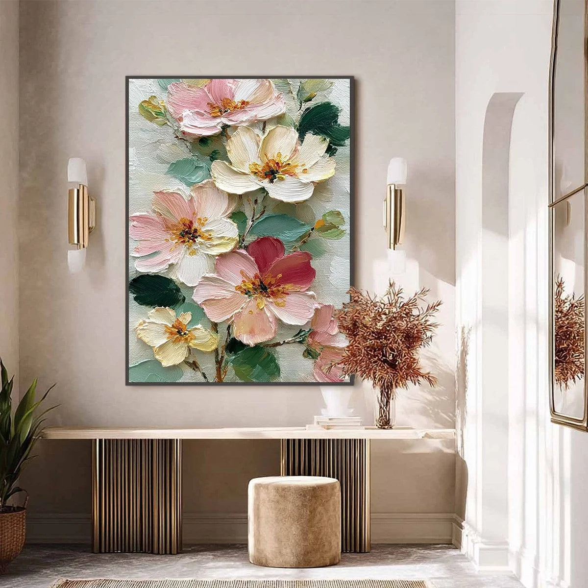 PETAL SERENADE: Vertical Textured Impasto Floral Oil Painting | Abstract closeup, raised brushwork detail