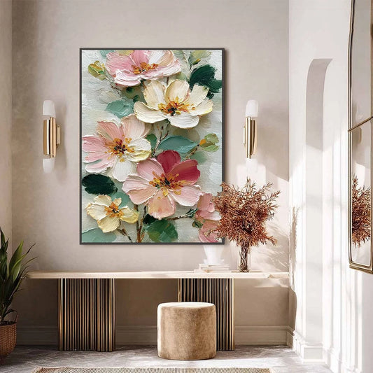 PETAL SERENADE: Vertical Textured Impasto Floral Oil Painting
