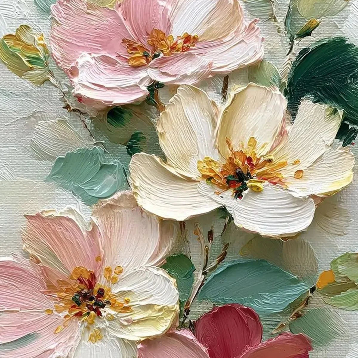 PETAL SERENADE: Vertical Textured Impasto Floral Oil Painting | rectangular format, hand-painted canvas edge