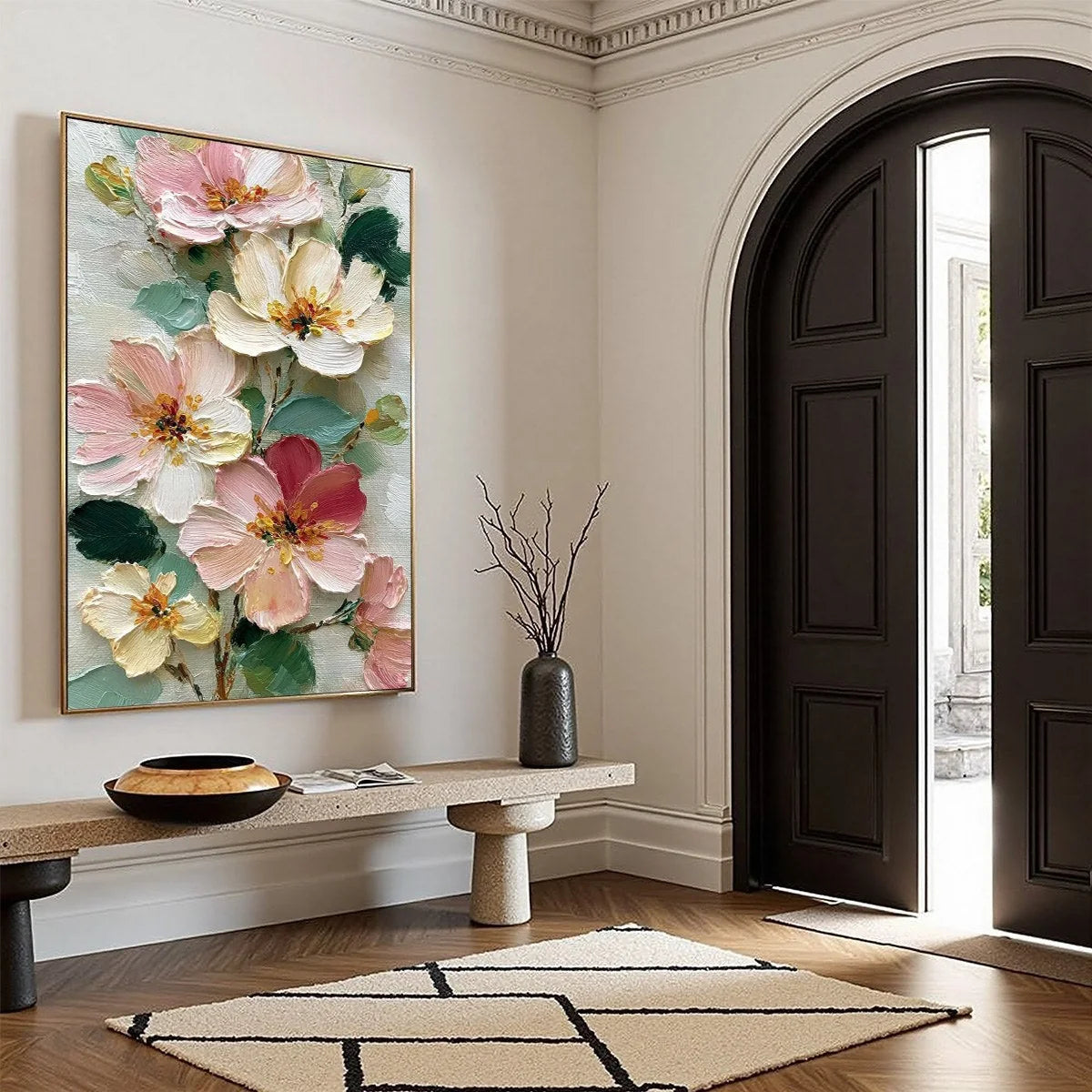PETAL SERENADE: Vertical Textured Impasto Floral Oil Painting | multi-color palette, original oil on stretched canvas art