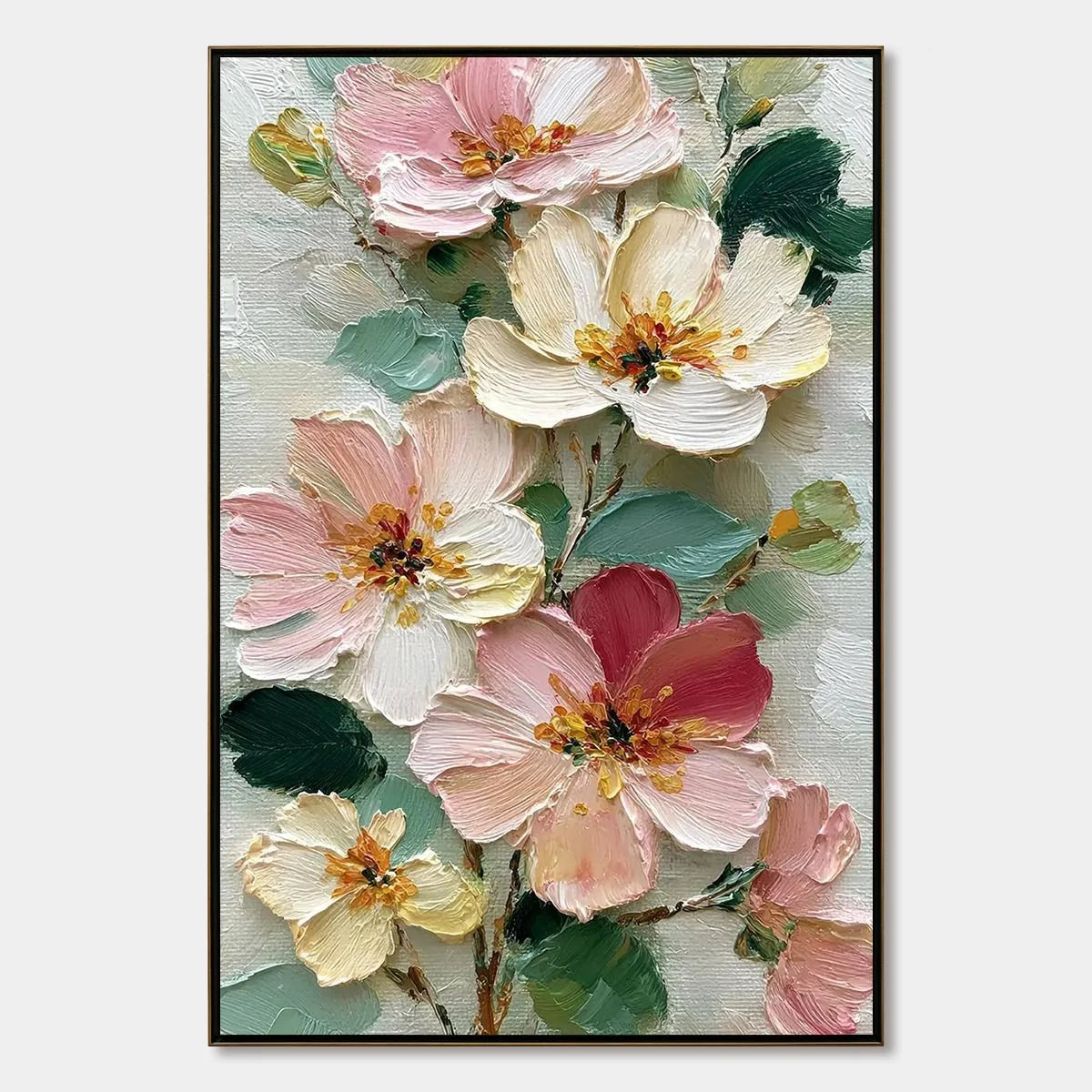 PETAL SERENADE: Vertical Textured Impasto Floral Oil Painting | hanging in living room, Abstract wall art