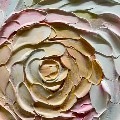 PETAL WHIRL: Textured Floral Painting in Neutral Tones | rectangular format, hand-painted canvas edge
