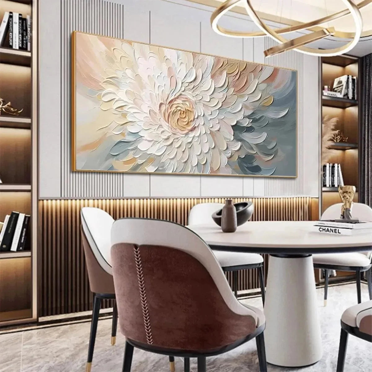PETAL WHIRL: Textured Floral Painting in Neutral Tones | rolled canvas, ready for custom framing