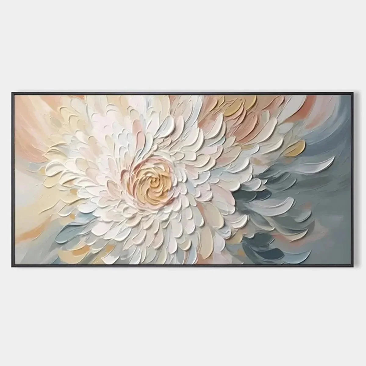 PETAL WHIRL: Textured Floral Painting in Neutral Tones | hanging in living room, Abstract wall art