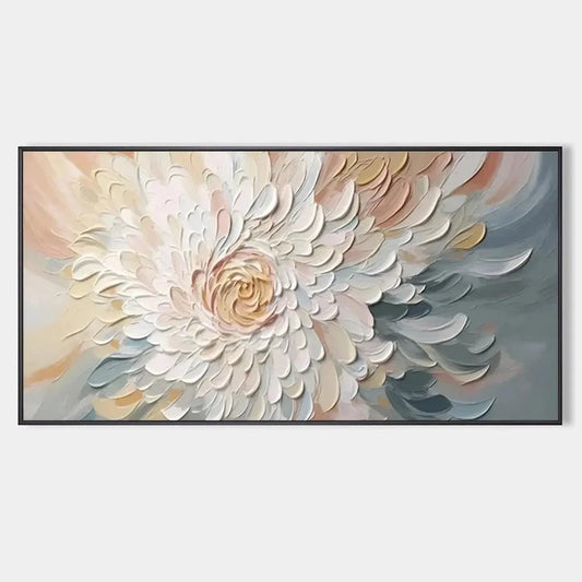 PETAL WHIRL: Textured Floral Painting in Neutral Tones | hanging in living room, Abstract wall art