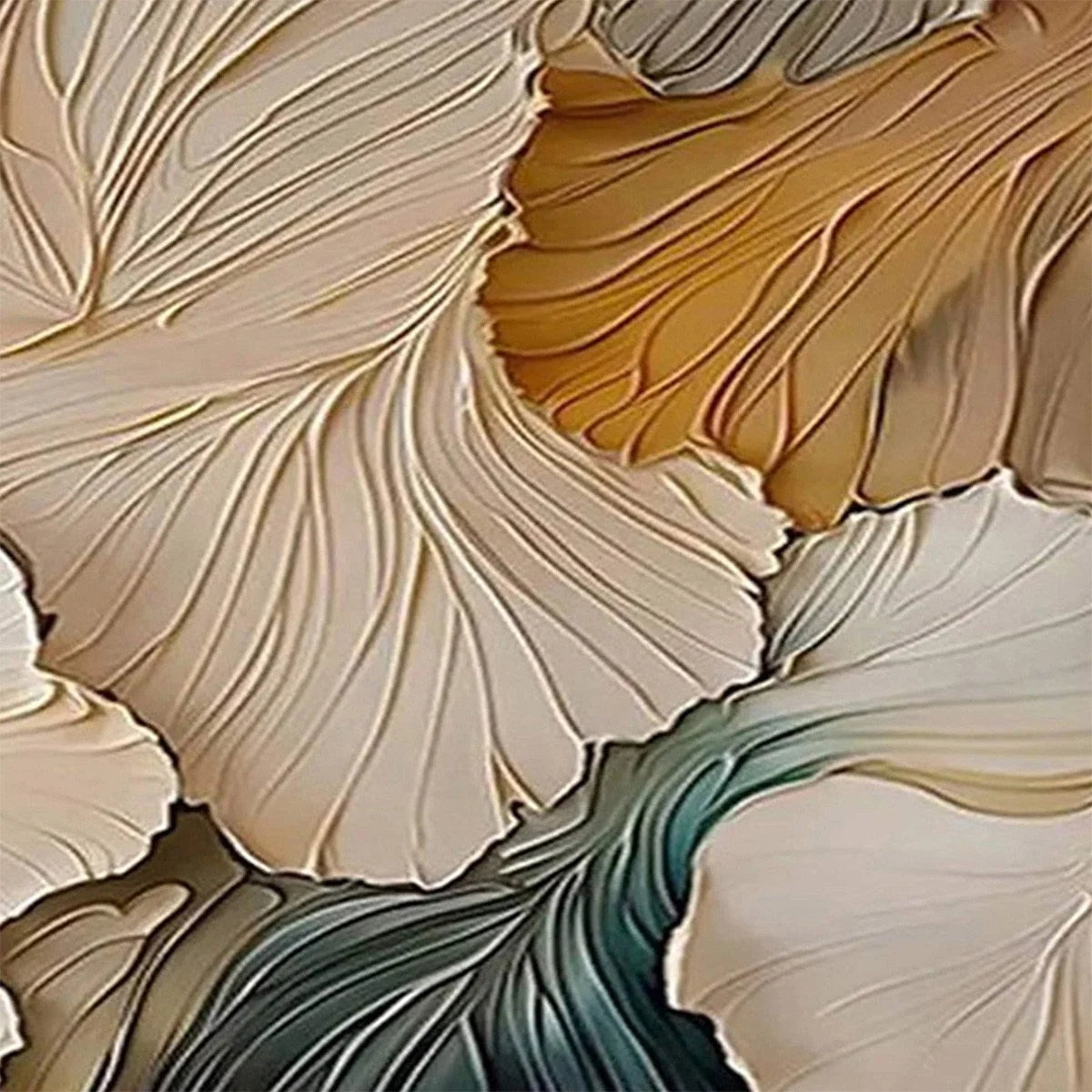 PETAL WHISPERS: Textured Wabi Sabi Abstract Leaf Painting | rectangular format, hand-painted canvas edge