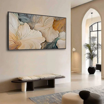 PETAL WHISPERS: Textured Wabi Sabi Abstract Leaf Painting | Abstract mood, soft natural light studio shot