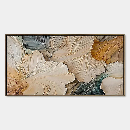 PETAL WHISPERS: Textured Wabi Sabi Abstract Leaf Painting | hanging in living room, Abstract wall art