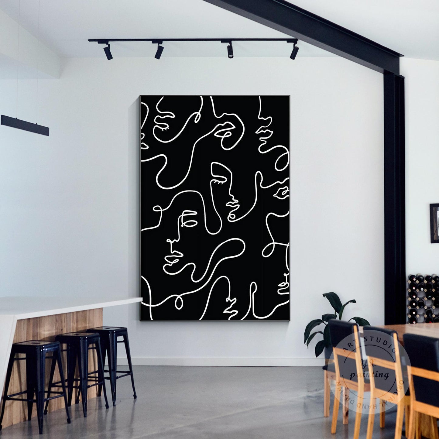 Picasso Line Art: Black and White Abstract Textured Painting #2