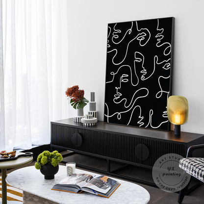 Picasso Line Art: Black and White Abstract Textured Painting #3