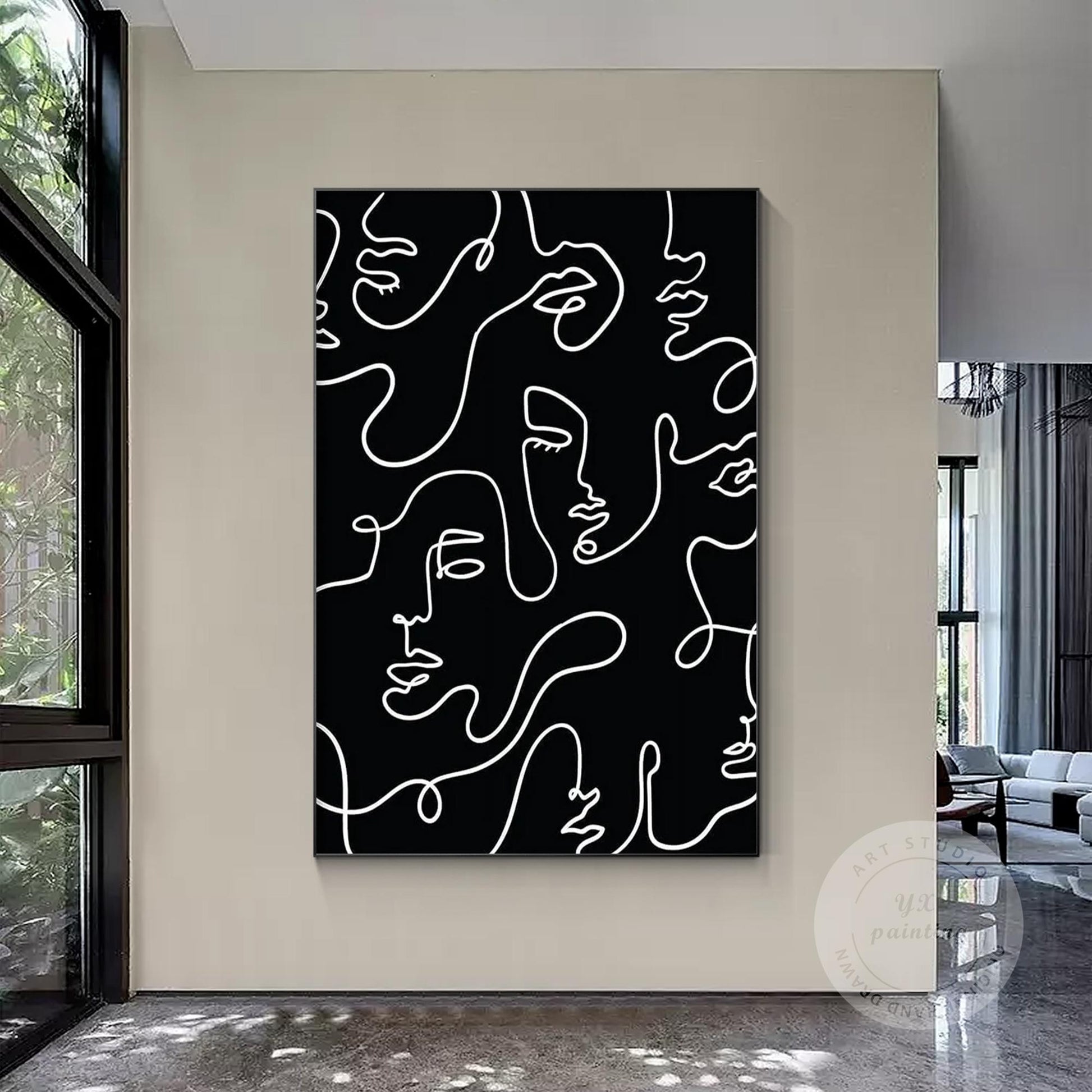 Picasso Line Art: Black and White Abstract Textured Painting #4