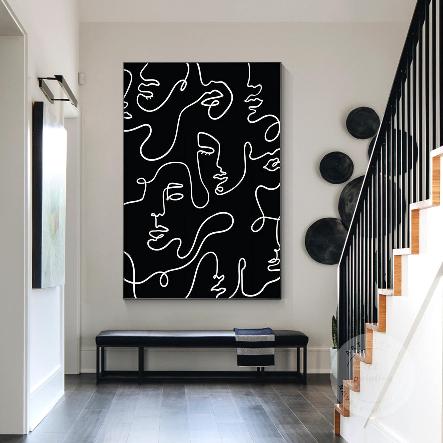 Picasso Line Art: Black and White Abstract Textured Painting #5