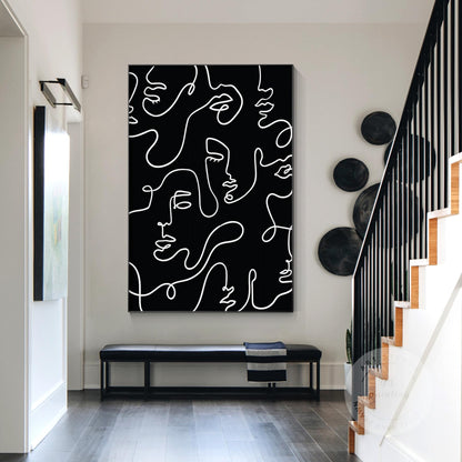 Picasso Line Art: Black and White Abstract Textured Painting #5