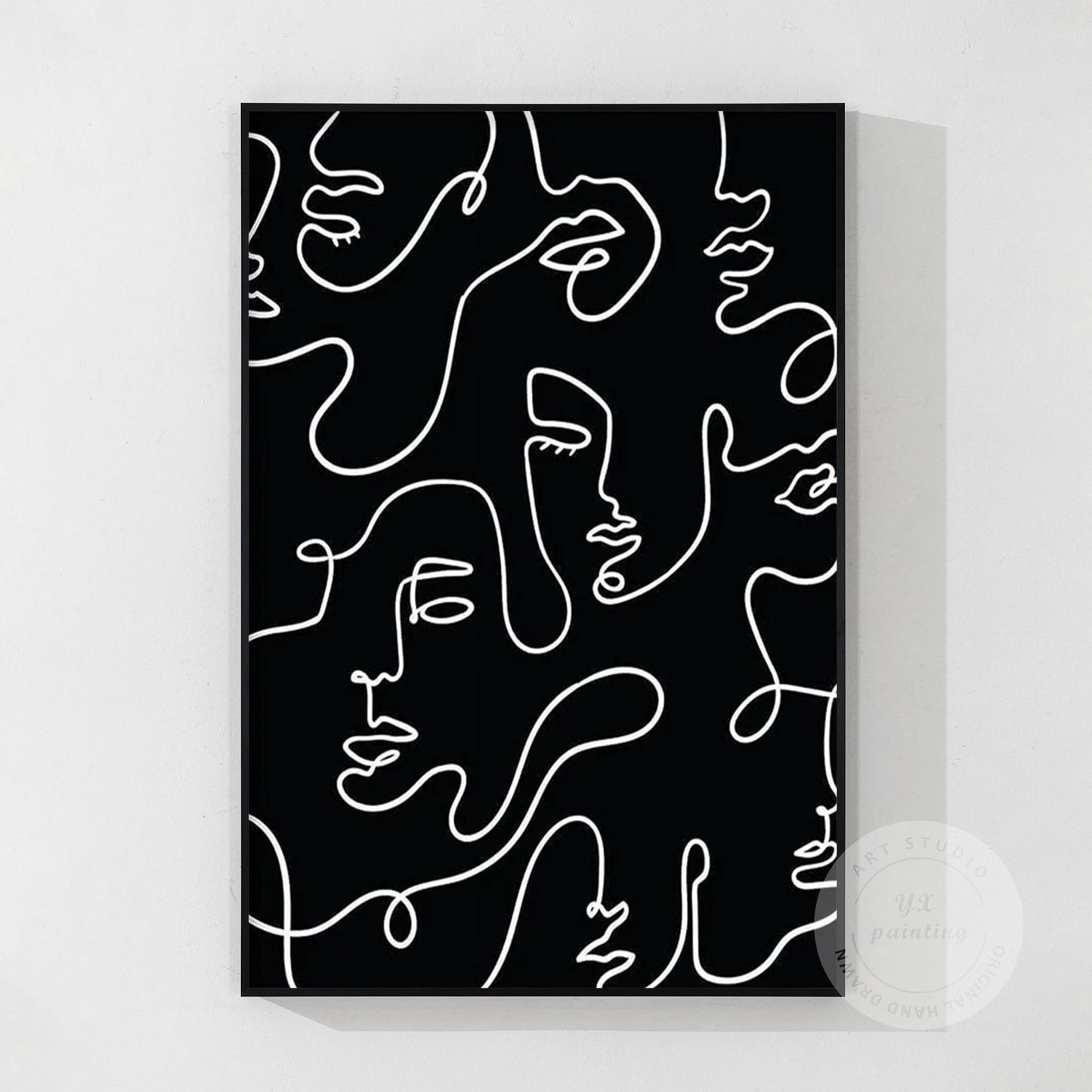 Picasso Line Art: Black and White Abstract Textured Painting #7