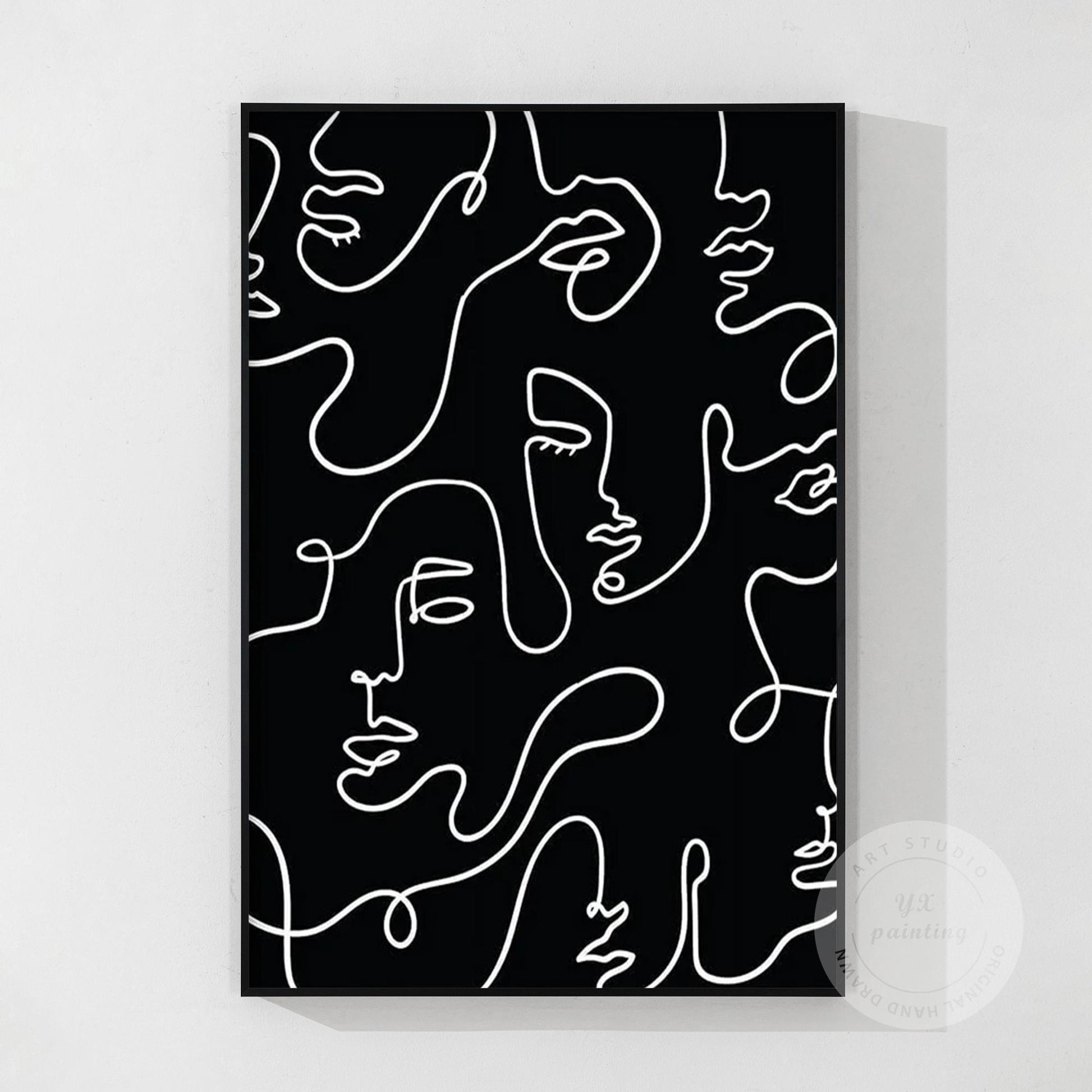 Picasso Line Art: Black and White Abstract Textured Painting #7