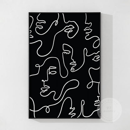 Picasso Line Art: Black and White Abstract Textured Painting #7