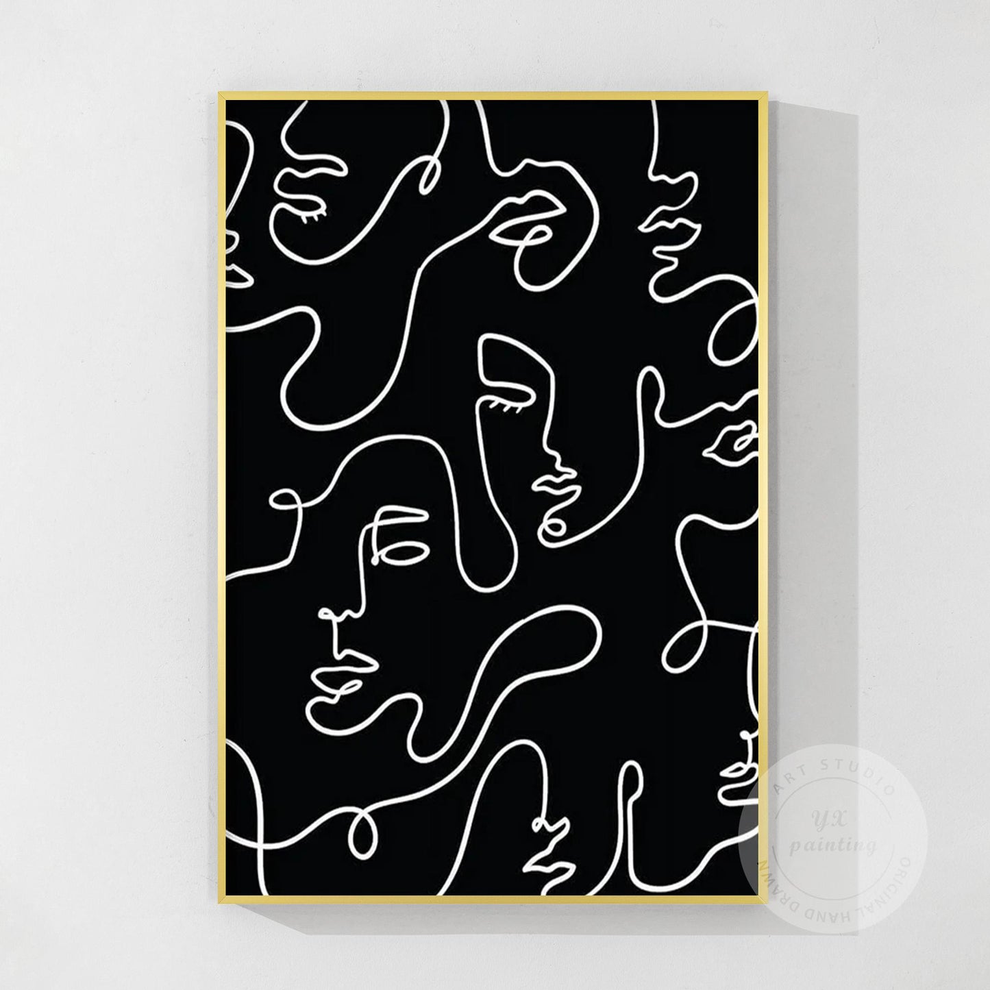 Picasso Line Art: Black and White Abstract Textured Painting #8