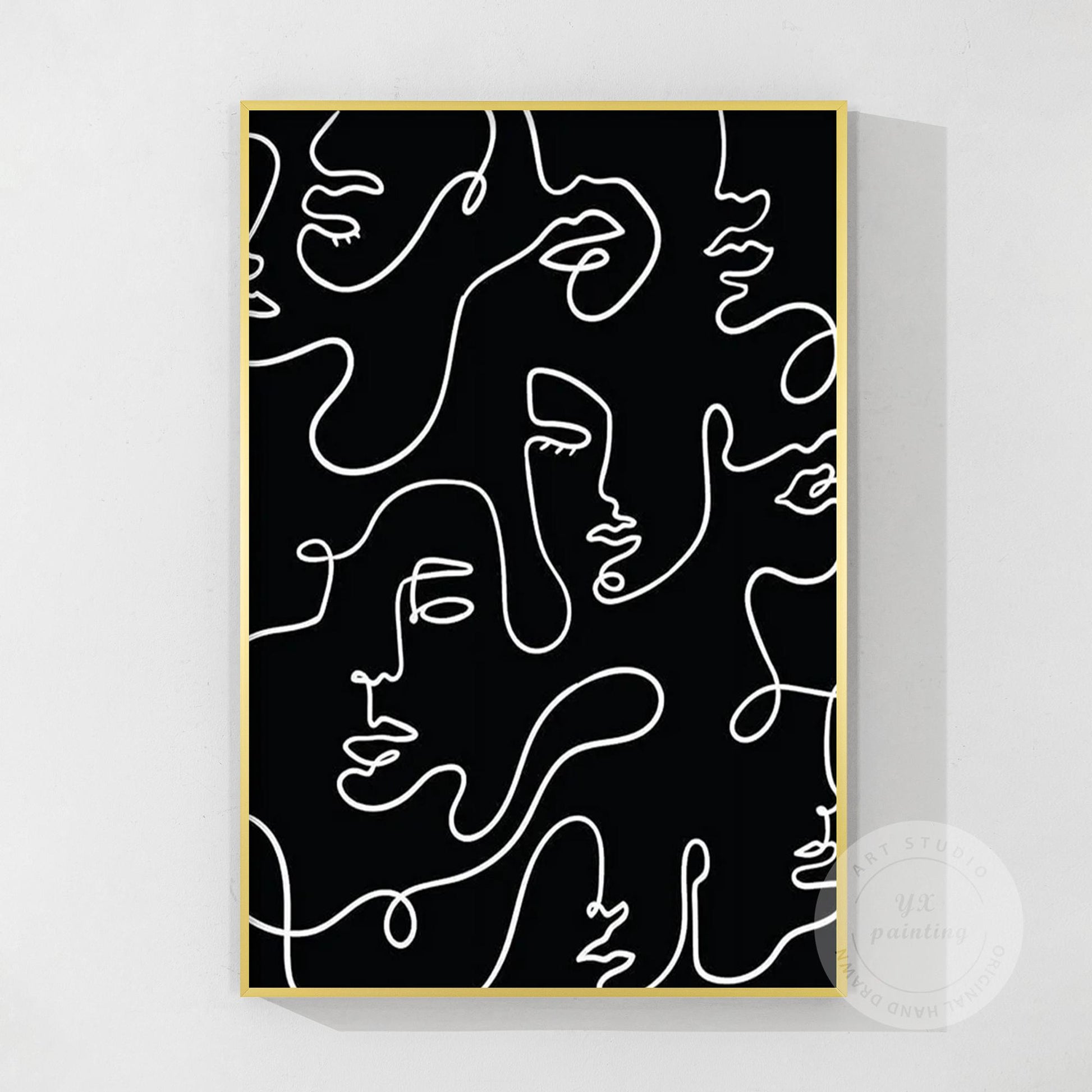Picasso Line Art: Black and White Abstract Textured Painting #8