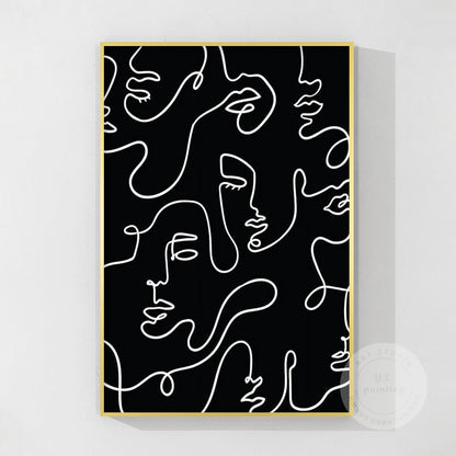 Picasso Line Art: Black and White Abstract Textured Painting #8