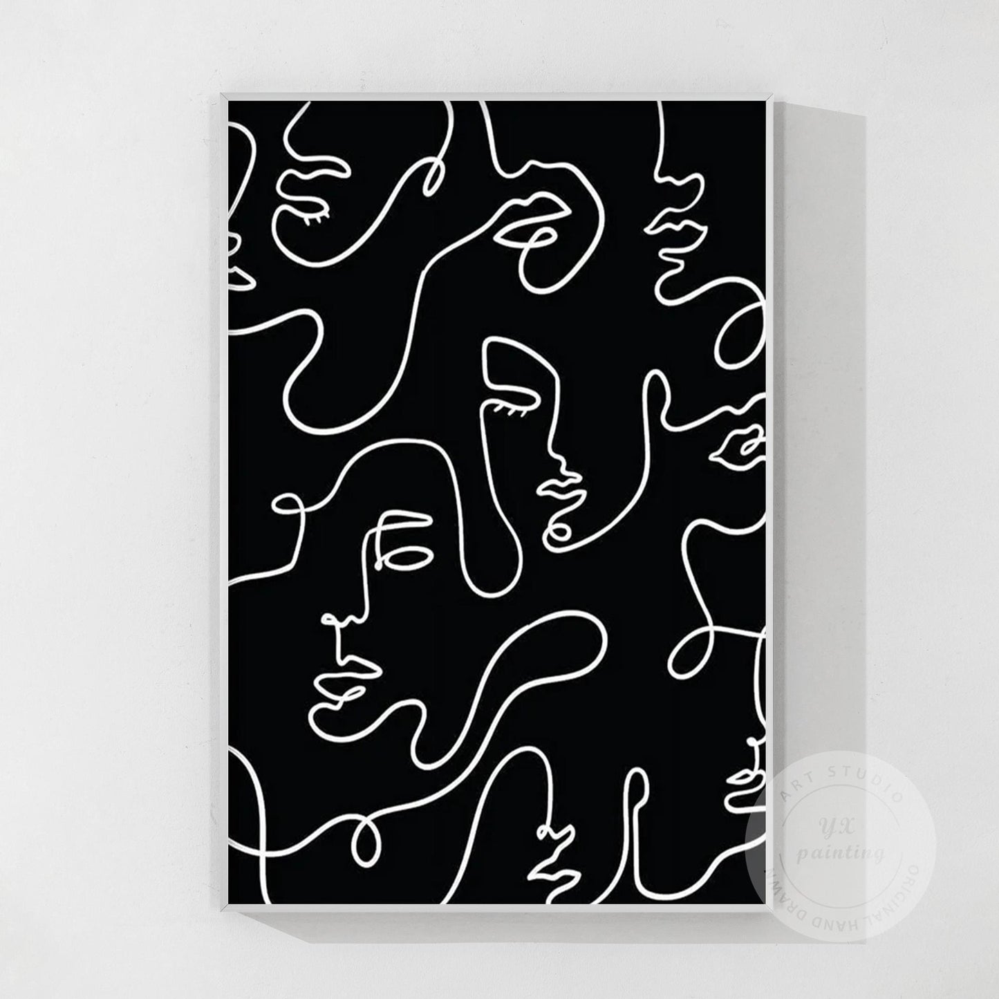 Picasso Line Art: Black and White Abstract Textured Painting #9