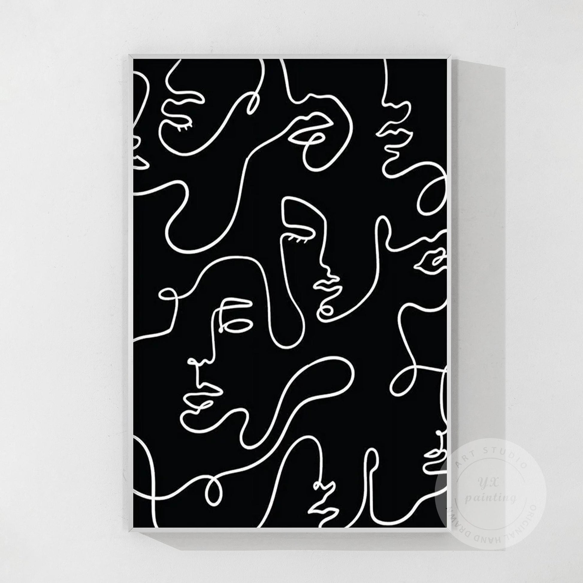 Picasso Line Art: Black and White Abstract Textured Painting #9