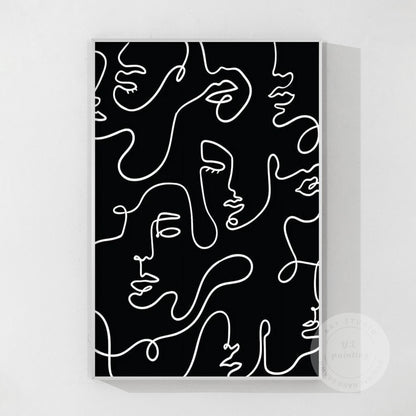 Picasso Line Art: Black and White Abstract Textured Painting #9