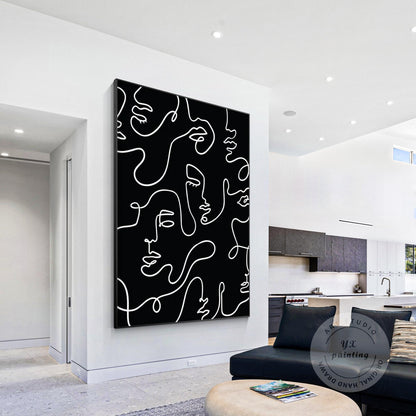 Picasso Line Art: Black and White Abstract Textured Painting #1