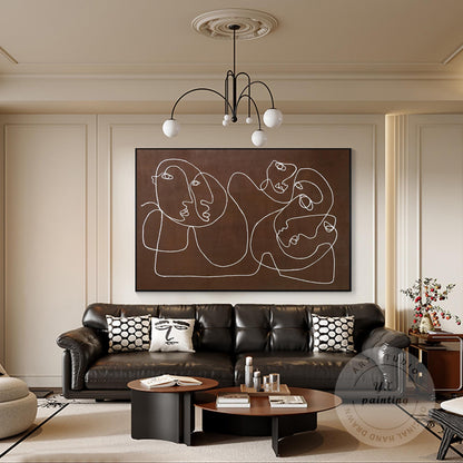 Picasso Line Art – Brown Abstract Face Painting, Minimalist Canvas Wall Art, Mod #2