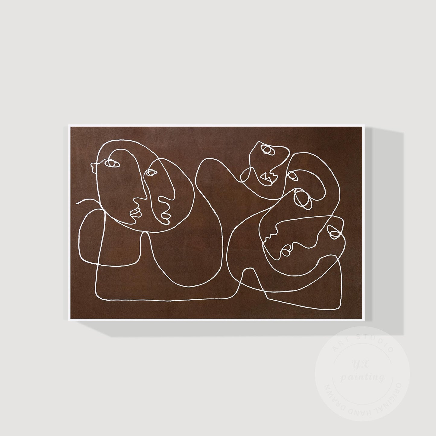 Picasso Line Art – Brown Abstract Face Painting, Minimalist Canvas Wall Art, Mod #7