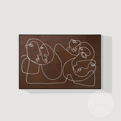 Picasso Line Art – Brown Abstract Face Painting, Minimalist Canvas Wall Art, Mod #8
