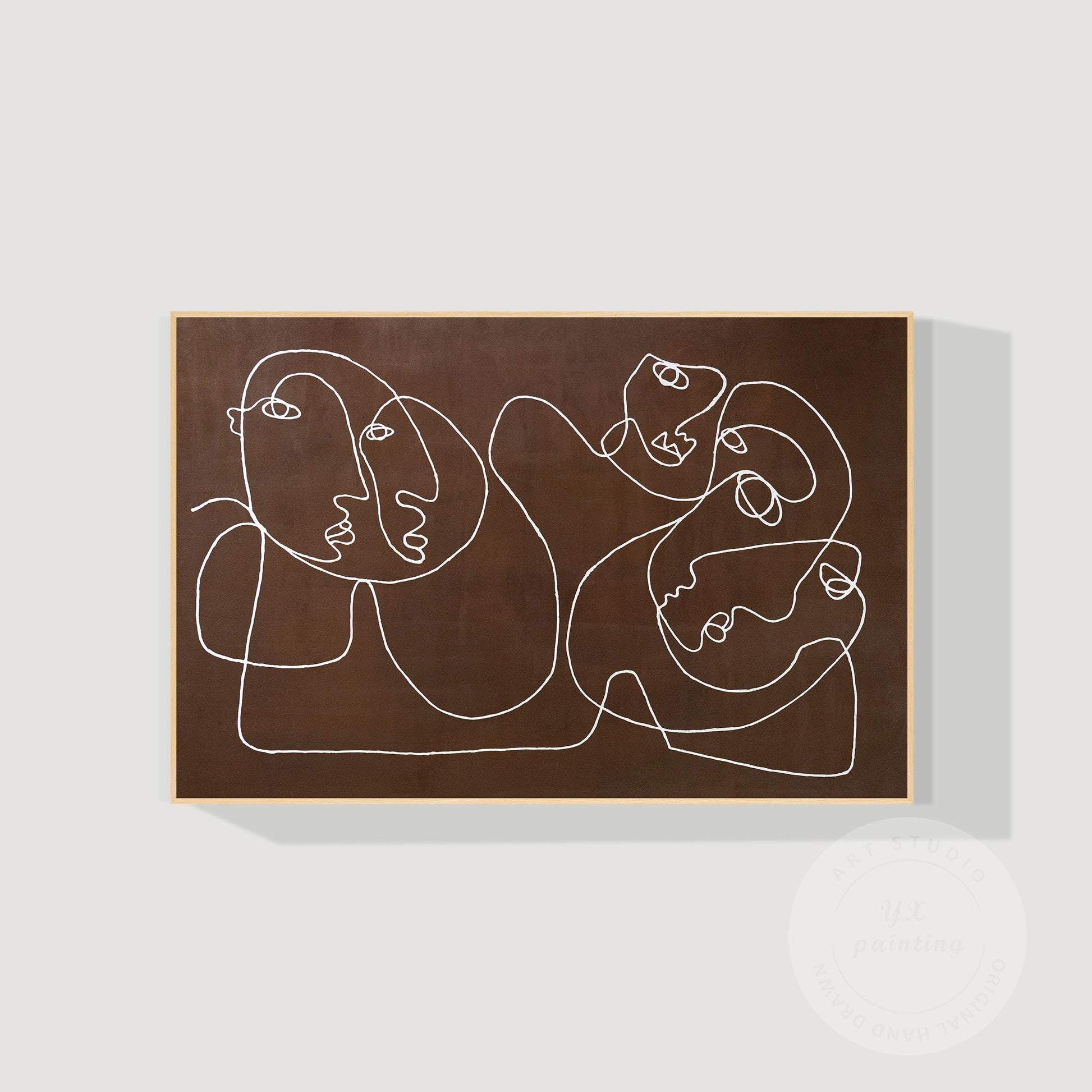 Picasso Line Art – Brown Abstract Face Painting, Minimalist Canvas Wall Art, Mod #9