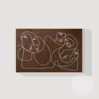 Picasso Line Art – Brown Abstract Face Painting, Minimalist Canvas Wall Art, Mod #9