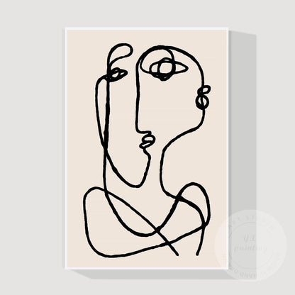 Picasso Line Art Canvas – Beige Abstract Painting, Minimalist Boho Wall Art, Mod #8