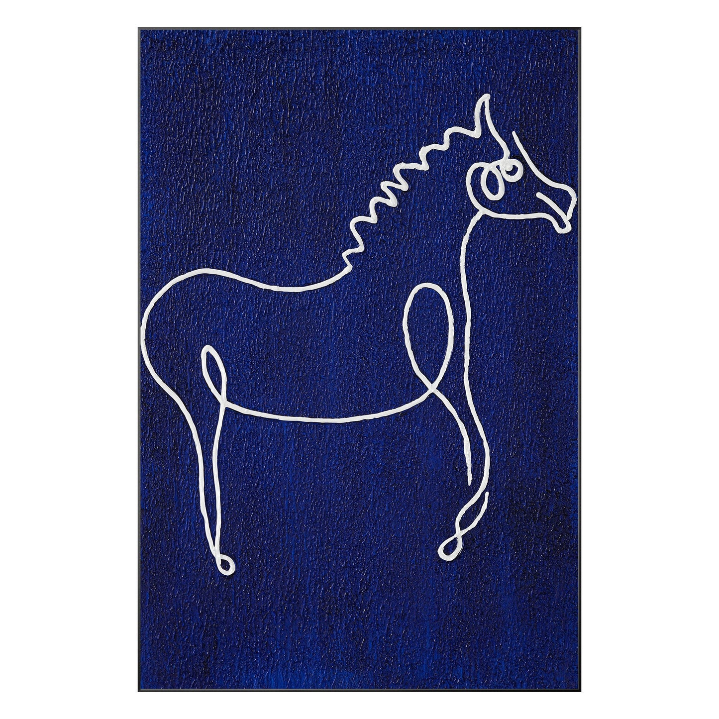 Picasso Line Art Horse Painting: Navy Blue Minimalist Canvas Wall Decor #11
