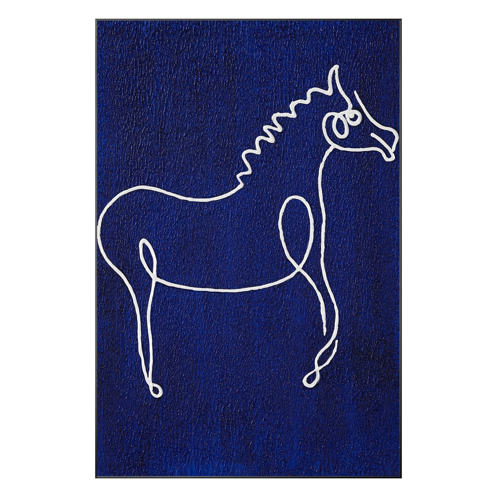Picasso Line Art Horse Painting: Navy Blue Minimalist Canvas Wall Decor #11