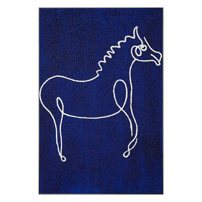 Picasso Line Art Horse Painting: Navy Blue Minimalist Canvas Wall Decor #11