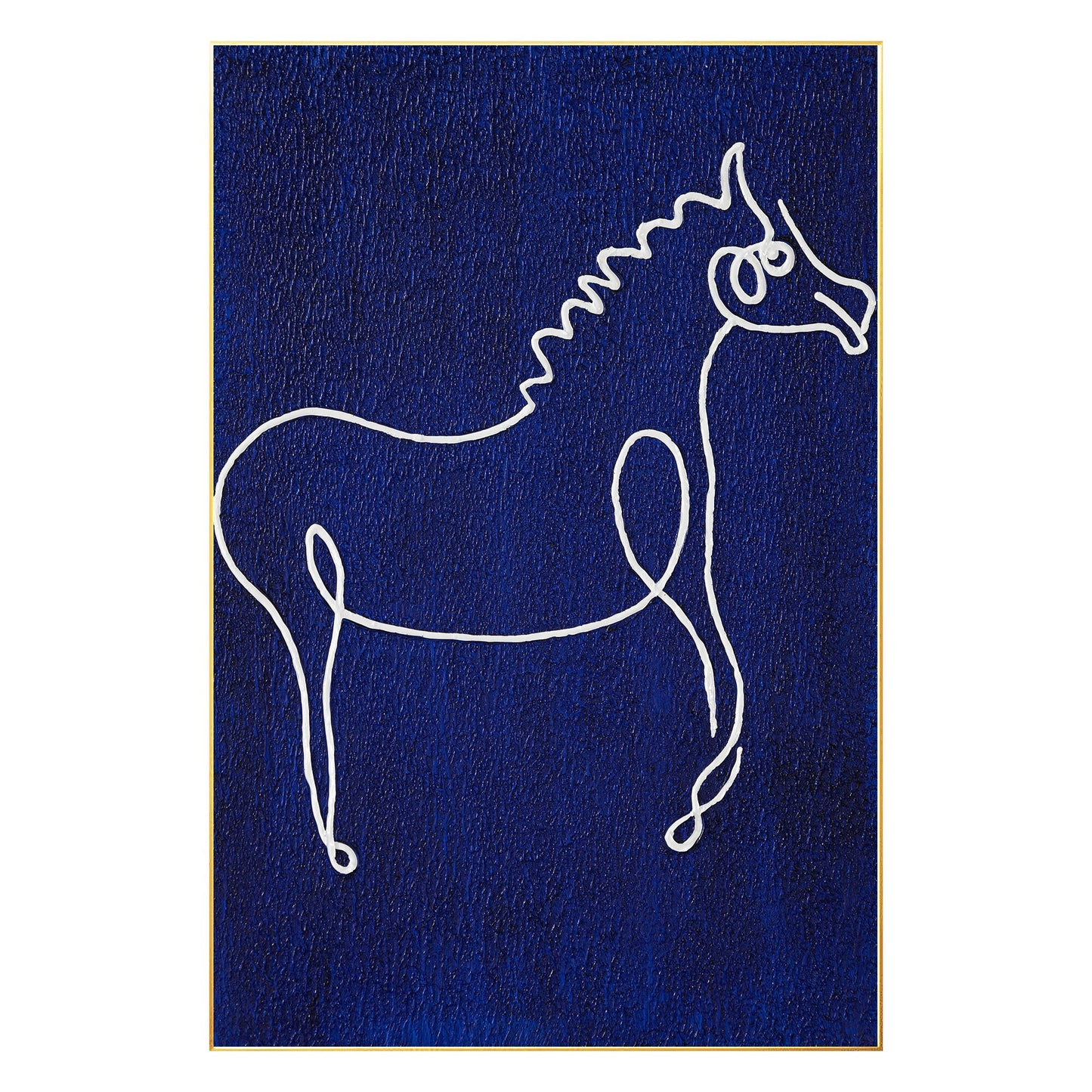 Picasso Line Art Horse Painting: Navy Blue Minimalist Canvas Wall Decor #9