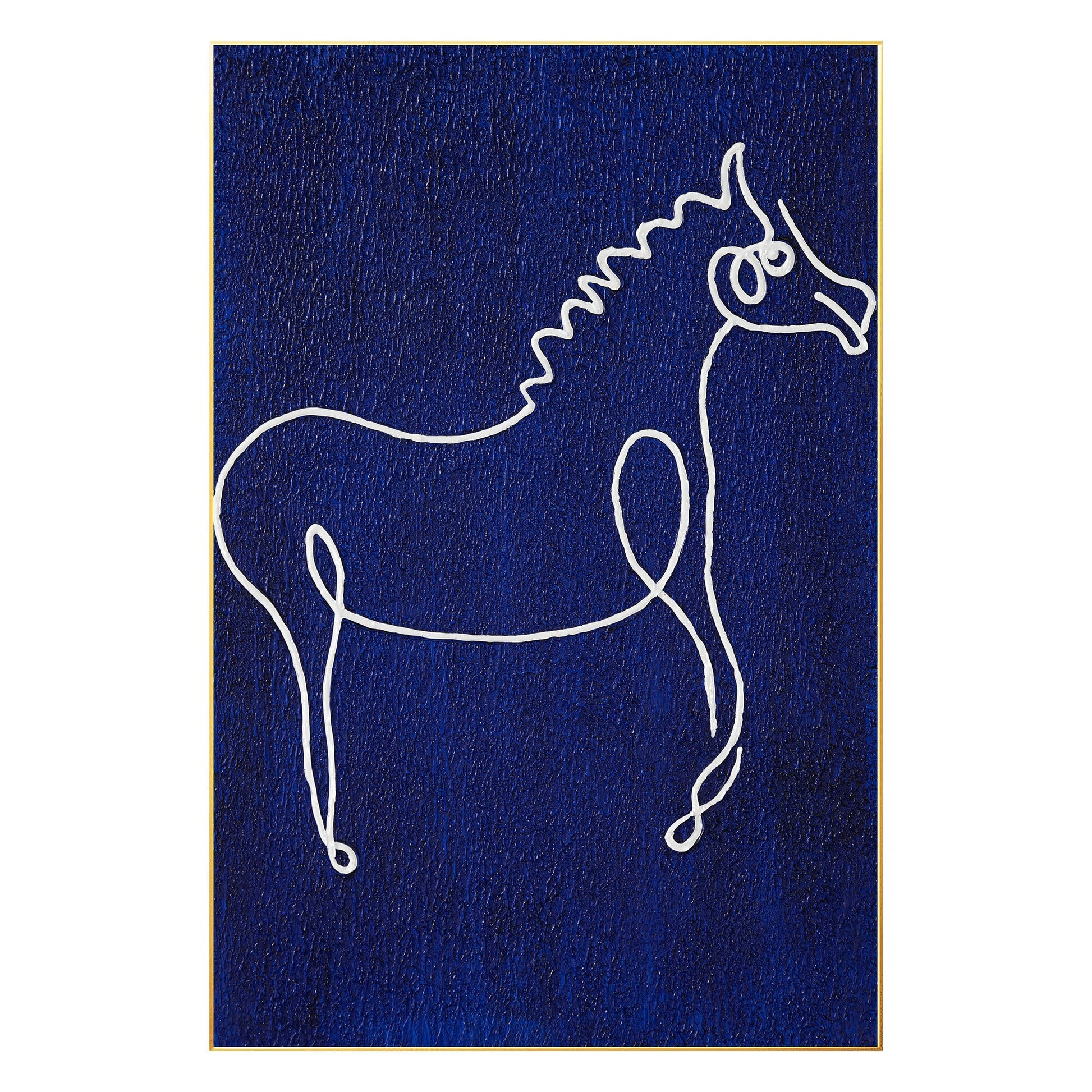 Picasso Line Art Horse Painting: Navy Blue Minimalist Canvas Wall Decor #9
